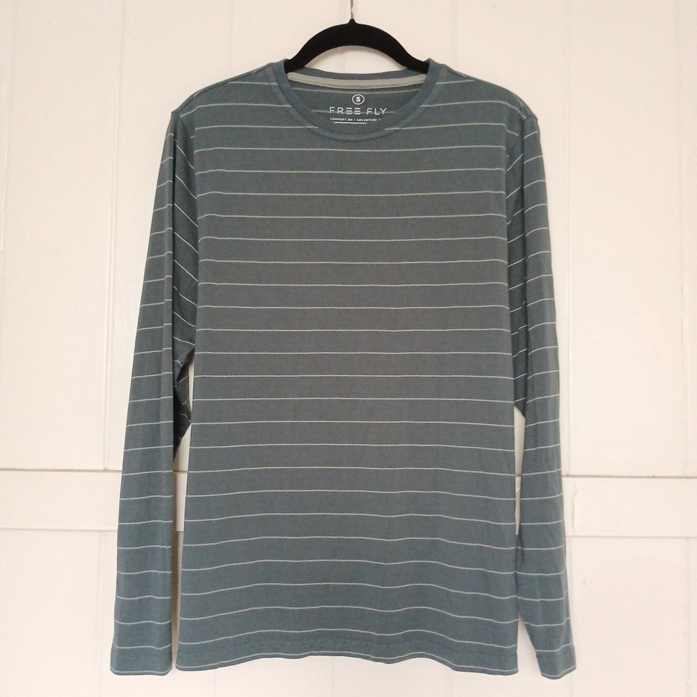 FREE FLY Shirt Performance Bamboo  Lightweight‎ Men's Small Blue Green Stripe